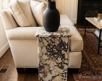 Calacatta Viola Marble End Table, Small Pedestal Side Table, Modern Luxury Home Decor, Unique Purple Marble Accent Table, Coffee Table Stand
