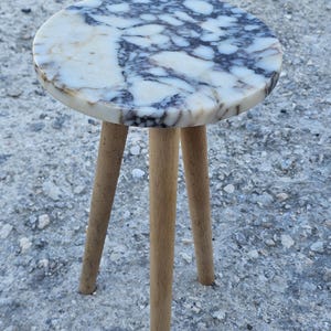 Real Marble Side Table with Wooden Legs (9.8x16.5 in)