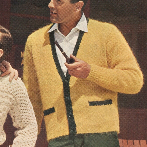 Mohair Cardigan Long Sleeve & Sleeveless Vest Men's Sizes · Vintage Knit Pattern | PDF Instant Digital Download
