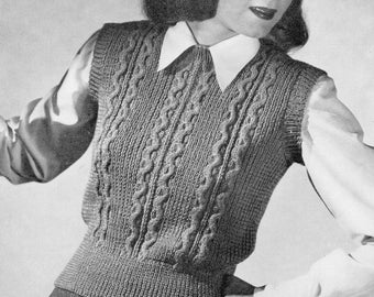 Knit Cable Vest Women's Vintage Pattern | PDF Instant Download