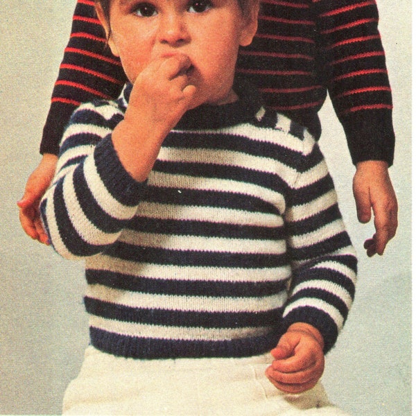 Kid's Knit Striped Pullover Sweater · 1970s Vintage Children's Knit Pattern | PDF Instant Download