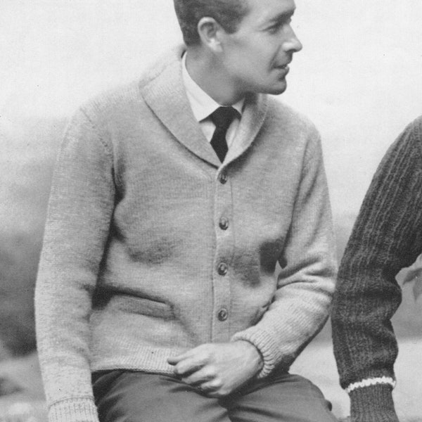 Shawl Collar Cardigan Sweater Men's Sizes · Vintage Knit Pattern | PDF Instant Digital Download