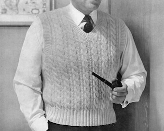 Cable V-Neck Pullover Vest Men's Sizes · Vintage Knit Pattern | PDF Instant Digital Download