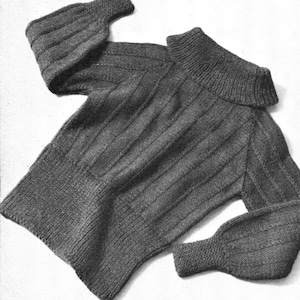Maxi Turtleneck Ribbed Pullover Sweater · 1970s Vintage Knit Pattern | PDF Instant Download