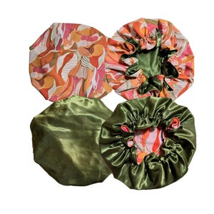 Hair Bonnet | Satin Bonnet | Sleep Bonnet | Sleep Cap | Reversible Bonnet | Adjustable | Unique Patterns Green