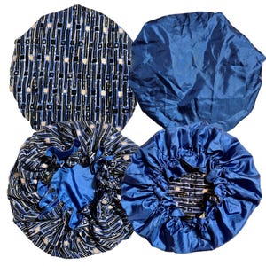 Hair Bonnet | Satin Bonnet | Sleep Bonnet | Sleep Cap | Reversible Bonnet | Adjustable | Unique Patterns Blue