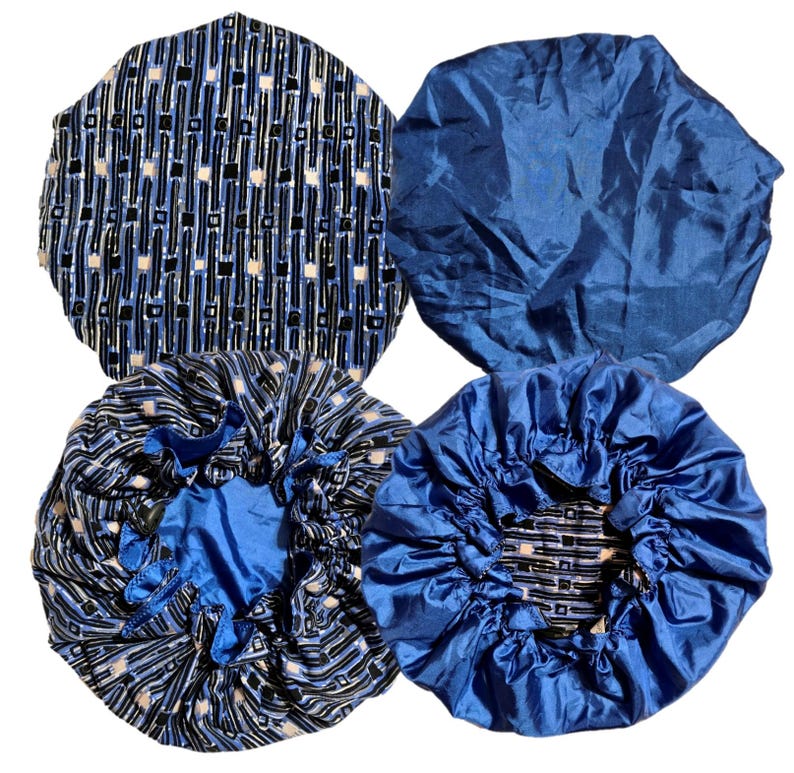 Hair Bonnet | Satin Bonnet | Sleep Bonnet | Sleep Cap | Reversible Bonnet | Adjustable | Unique Patterns Blue