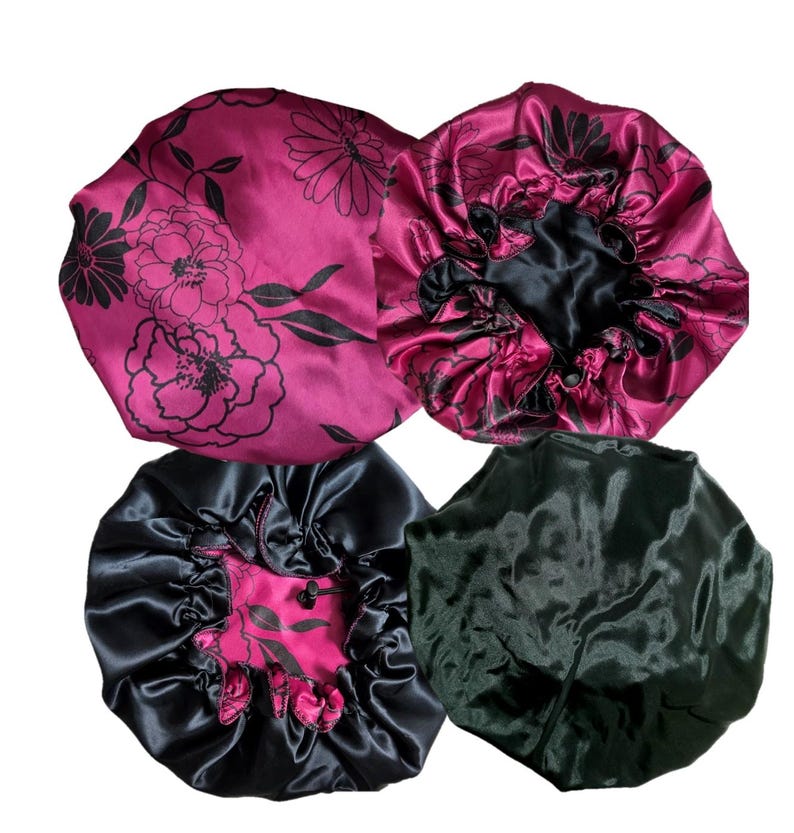 Hair Bonnet | Satin Bonnet | Sleep Bonnet | Sleep Cap | Reversible Bonnet | Adjustable | Unique Patterns Black