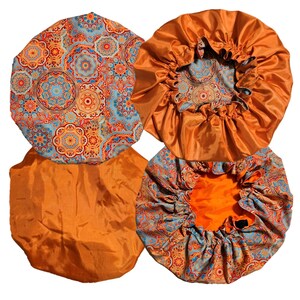 Hair Bonnet | Satin Bonnet | Sleep Bonnet | Sleep Cap | Reversible Bonnet | Adjustable | Unique Patterns Orange