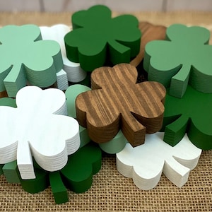 Mini Wood Shamrock - Small Chunky Wood Clover - St Patricks Tiered Tray - Shamrock Bowl Filler - Three Leaf Clover Decor