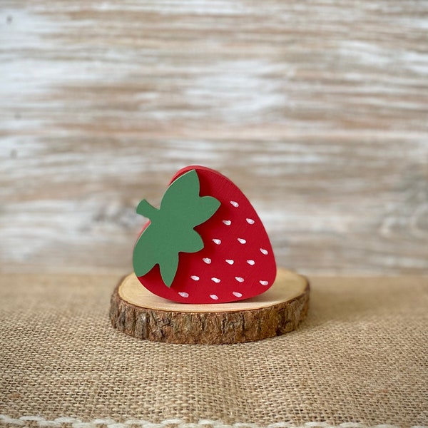 Strawberry - Chunky Wood Strawberry - Summer Tiered Tray Decor - 3D Wooden Strawberry Shelf Sitter