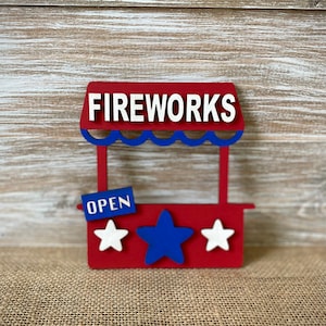 Fireworks Stand 3D Wood Sign - Fourth of July Patriotic Wood Shelf Sitter - American USA Tiered Tray Decor