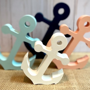 Chunky Wood Anchor - Nautical Beach Shapes - Coastal Tiered Tray Decor - Anchor Shelf Sitter