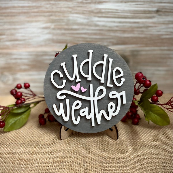 Winter Mini Round Sign - Cuddle Weather Tiered Tray Decor - Winter Snow Display