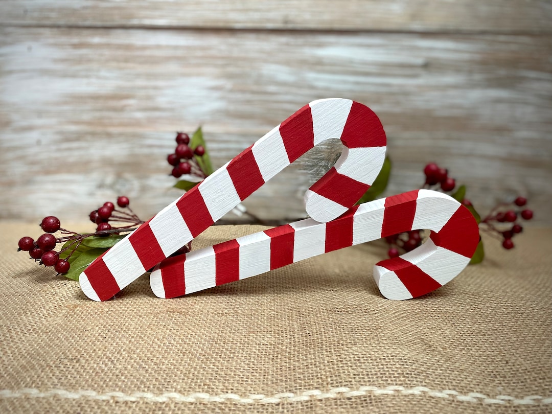 Wood Candy Cane Chunky Wooden Candy Cane Decor Christmas Etsy