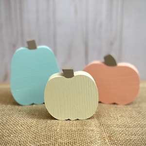 Coastal Wood Pumpkins - Set of 3 Beach Themed Pumpkins - Fall Beach Tiered Tray Decor - Wood Pumpkin Trio - Pumpkin Shelf Sitters
