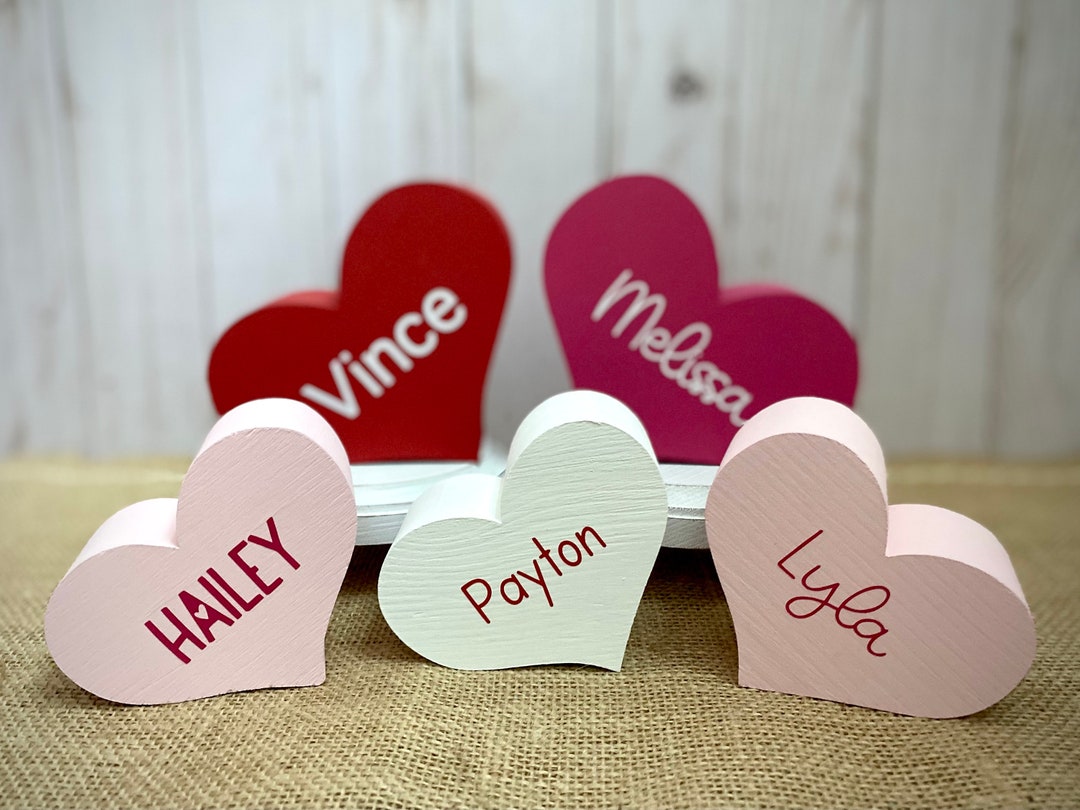 Personalized Wood Hearts Chunky Wooden Hearts Custom Valentine Tiered