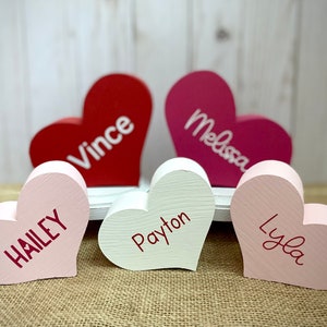 Personalized Wood Hearts - Chunky Wooden Hearts - Custom Valentine Tiered Tray Decor - Valentine's Day Wooden Heart - Love Heart
