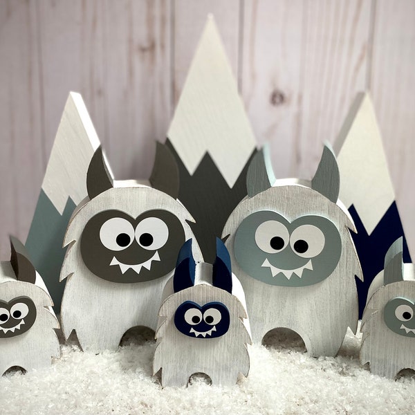 Chunky Wood Yeti - Abominable Snowman - Yeti Family Display - Winter Wood Decor - Winter Mountain Display