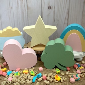 Chunky Wood Lucky Charm Shapes - St Patricks Tiered Tray - Lucky Charms Leprechaun Display - Set of 5