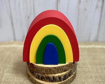 Chunky Wood Rainbow - Rainbow Tiered Tray Decor - Pride Shelf Sitter - 3D Wooden Rainbow