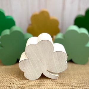 Chunky Wood Shamrock - St. Patrick&#39;s Day Tiered Tray Decor - Thick Wooden Clover Shape - Three Leaf Clover - St Paddy Tray Display