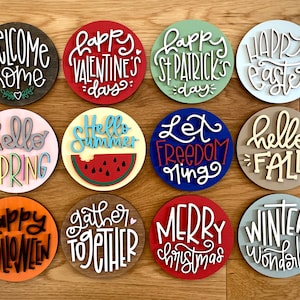 Seasonal Round Signs - Tiered Tray Signs - Everyday Home Decor - 3D Wood Signs