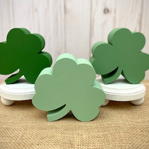 Chunky Wood Shamrock - St. Patrick&#39;s Day Decor - Wooden Clover Shape - Three Leaf Clover - St Patty Tray Display