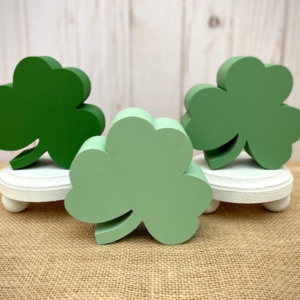 Chunky Wood Shamrock - St. Patrick's Day Decor - Wooden Clover Shape - Three Leaf Clover - St Patty Tray Display