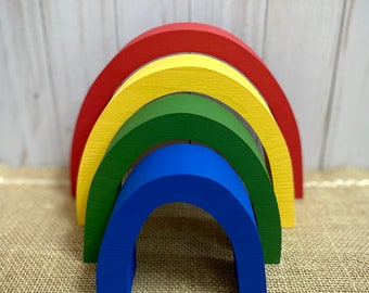 Large Chunky Wood Rainbow - Rainbow Tiered Tray Decor - Pride Shelf Sitter - Stacking Wooden Rainbow