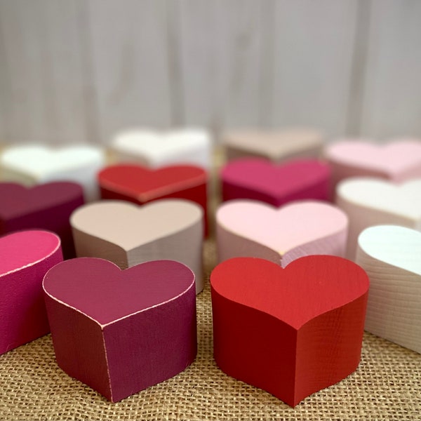 Chunky Wood Hearts - Small Wooden Hearts - Valentine's Day Tiered Tray Decor - Valentine Shelf Sitter