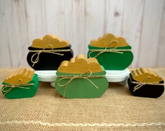 Chunky Wood Pot of Gold - St Patricks Day Tiered Tray Decor - Leprechaun Gold - Pot of Gold Shelf Sitter