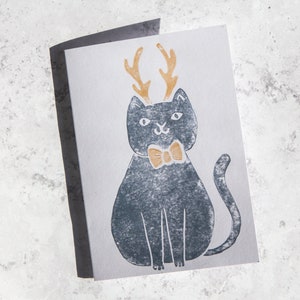 Handprinted Lino Cut Christmas Cat Card, Festive Cat Card, Merry Christmas Cat Card, Handprinted Cat Card image 5