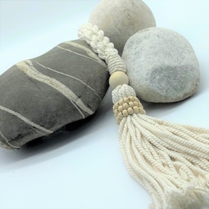 Decor Beads, Wood Bead Garland, Macramé Bead Tassel | Farmhouse Garland | Beaded Garland With Tassels | Coffee Table Garland