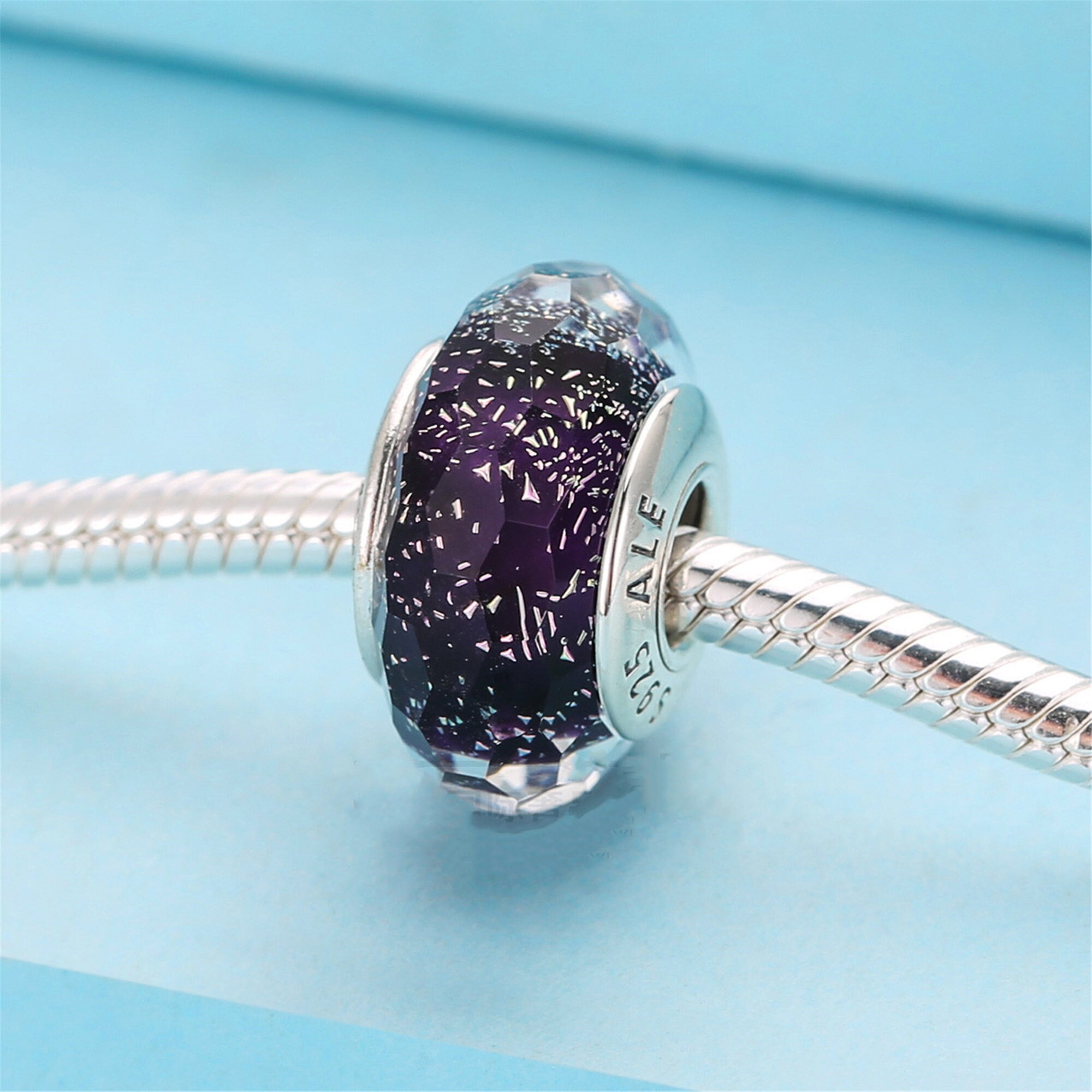 Charms for pandora charm braceletDark purple glittering glass Etsy