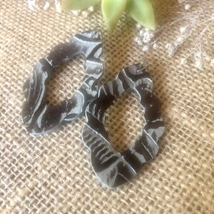 Black silver western tooled Genuine Leather earrings, scalloped teardrop, Gifts for Her, Mother&#39;s Day Gift, genuine leather earrings, rustic