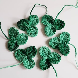 Juego de trébol de ganchillo de 6 piezas / Hojas de trébol verde del Día de San Patricio / Apliques de hojas tejidas a mano