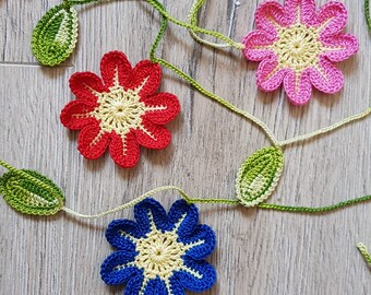 Crochet Flower Garland, Handmade Flower Bunting