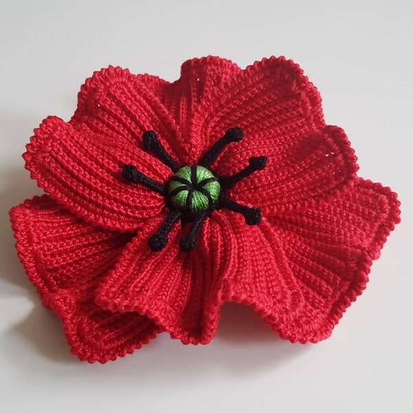 Crochet Red Poppy Brooch | Handmade Irish Crochet Large Red Poppy | Remembrance Brooch