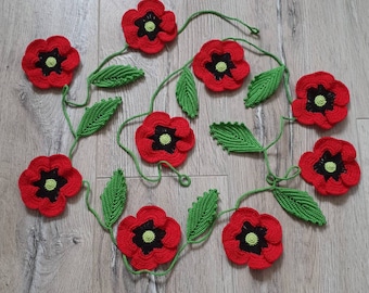 Crochet Poppies Garland | Handmade Poppy Bunting