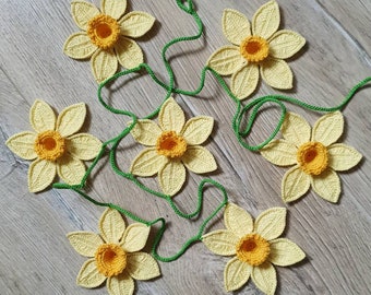 Crochet Daffodils Garland | Handmade Crochet Yellow Daffodils Bunting