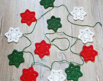 Crochet Christmas Star Bunting | Handmade Christmas Garland | Christmas Tree Decoration | Wall Fireplace Hanging Decor