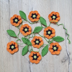 Orange Poppies Crochet Garland | Home Decoration Orange Poppy Bunting