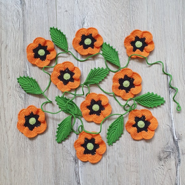 Guirlande au crochet orange coquelicots | Décoration d'intérieur Bruant pavot orange