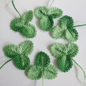 Ensemble de 6 trèfles au crochet, trèfle de la Saint-Patrick au crochet, couleur vert pastel