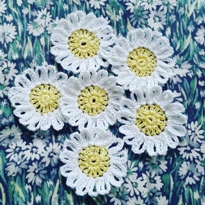 Gehäkelte Gänseblümchen Blumen Set 6 Stück |Gehäkelte weiße Gänseblümchen Botanische Häkelarbeit