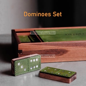 Wooden Dominoes Set Game, Classical Double Six With 28 Tiles Handmade From Leather and Wood With Wooden Storage Box, Perfect Gifts