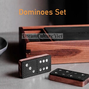 Wooden Dominoes Set Game, Classical Double Six With 28 Tiles Handmade From Leather and Wood With Wooden Storage Box, Perfect Gifts