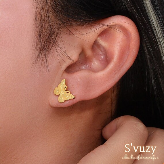 18K Gold Butterfly Earrings Butterfly Wings Earrings Cute Vivid