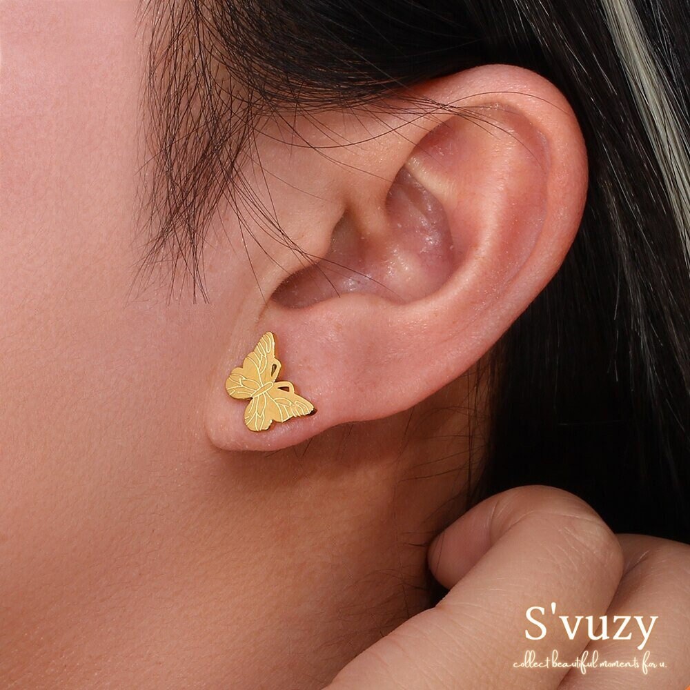18K Gold Butterfly Earrings Butterfly Wings Earrings Cute - Etsy 日本
